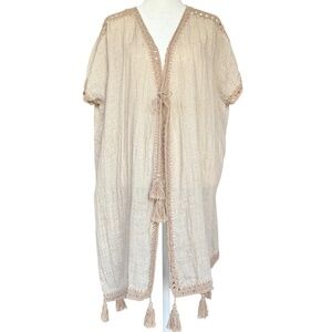 Ivy Jane 100% Linen Open Front Tan Cardigan Sz M